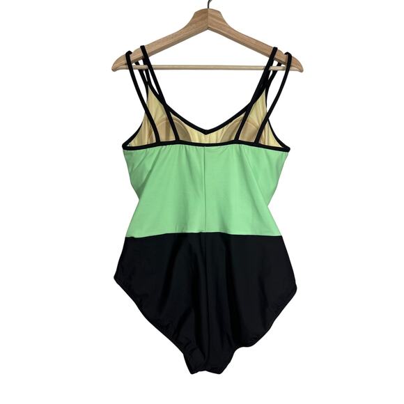 Miraclesuit Trimshaper Colorblock Ruched Sides One-Piece Slimming Swimsuit Sz 14 - Picture 4 of 10